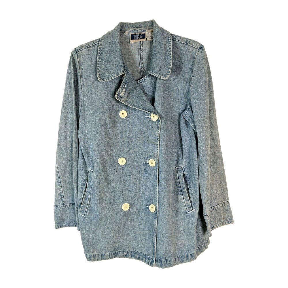 Bill Blass Light Denim Double Breasted Jacket Pea Coat Women Size Medium Vintage